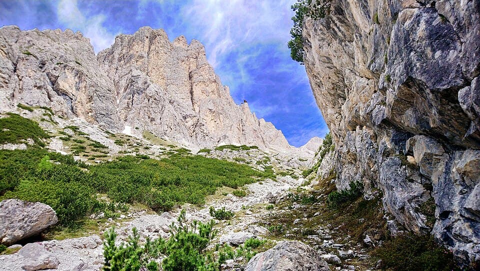 Mountain hiking trail through the Dolomites